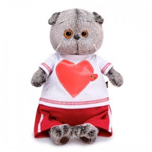 Мягкая игрушка Буди Баса Budi Basa Кот Басик в футболке с сердцем, 19 см, Ks19-139 светло-серый