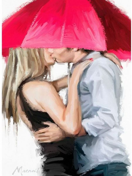 Картина по номерам 40*50 GX23591 Поцелуй под алым зонтом