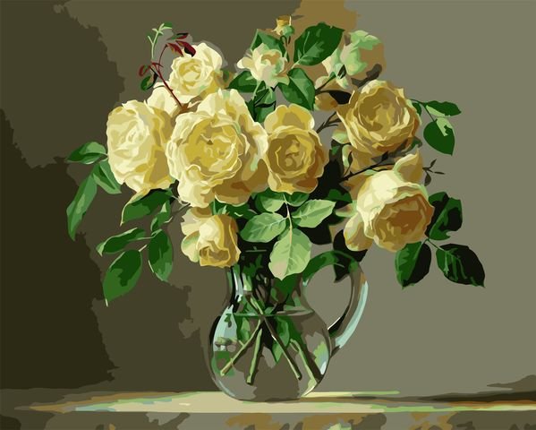 Картина по номерам 40*50 VA-0303 Пышные розы в прозрачной вазе