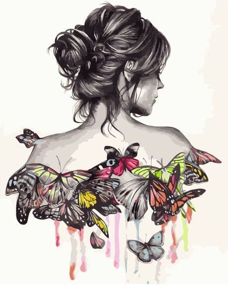 Картина по номерам 40*50 VA-2289 Девушка и яркие бабочки
