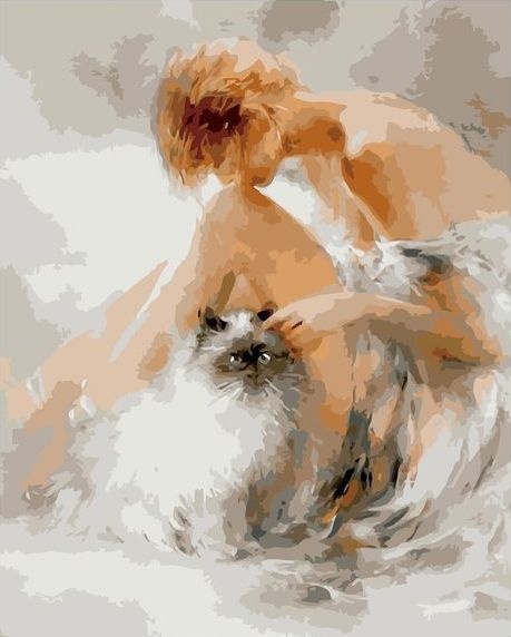 Картина по номерам 40*50 VA-2616 Девушка с пушистым котом