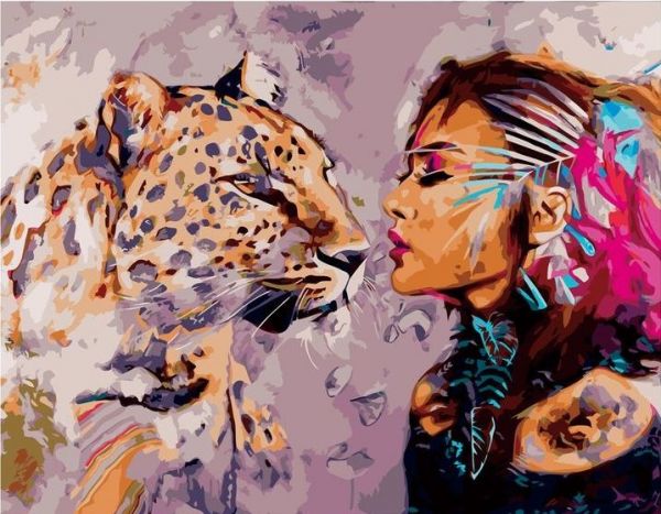 Картина по номерам 40*50 VA-2640 Девушка и леопард