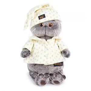 Мягкая игрушка Буди Баса Budibasa Кот Басик в пижаме, 22 см, Ks22-024 светло-серый