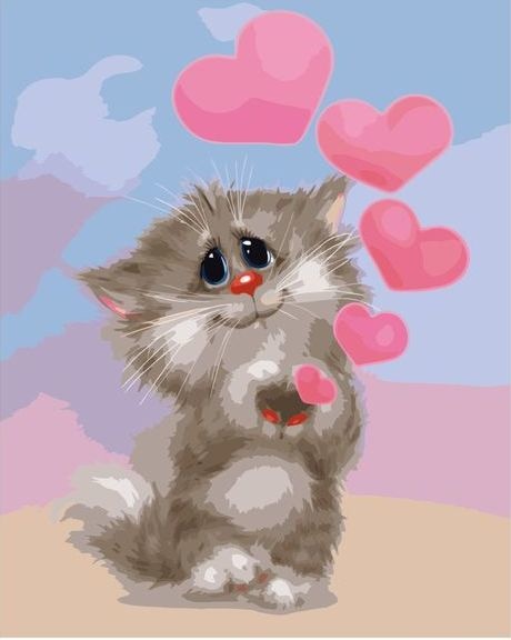 Картина по номерам 40*50 VA-2320 Котик с сердечками