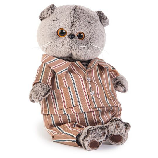 Мягкая игрушка Буди Баса Budibasa Кот Басик в шелковой пижамке, 22 см, Ks22-065 светло-серый