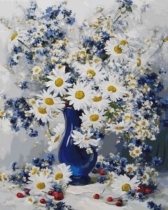 Картина по номерам 40*50 RDG-0354 Букет ромашек в синей вазе