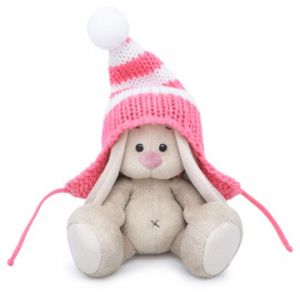 Мягкая игрушка Буди Баса Budibasa Зайка Ми в полосатой розовой шапке, 15 см, SidX-287