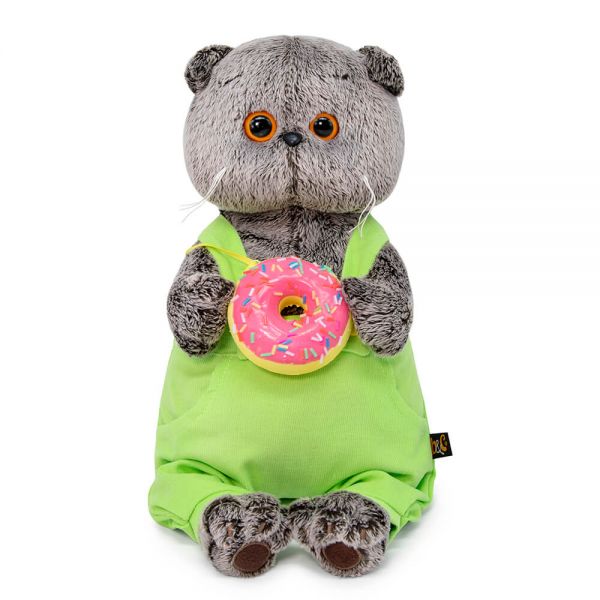 Мягкая игрушка Буди Баса Budi Basa Кот Басик с пончиком, 19 см, Ks19-174 светло-серый