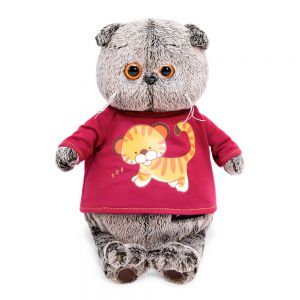Мягкая игрушка Буди Баса Budi Basa Кот Басик в футболке с принтом "Тигрёнок", 22 см, Ks22-143 светло-серый