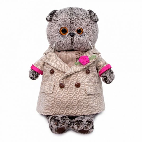 Мягкая игрушка Буди Баса Budibasa Кот Басик в кремовом пальто, 19 см, Ks19-156 светло-серый