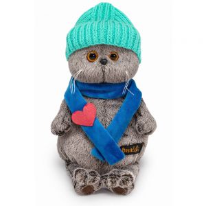 Мягкая игрушка Буди Баса Budi Basa Кот Басик в шапке и шарфе с сердечком, 30 см, Ks30-250 светло-серый