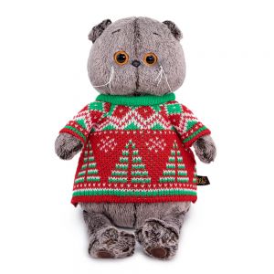 Мягкая игрушка Буди Баса Budi Basa Кот Басик в свитере с елками, 19 см, Ks19-189 светло-серый